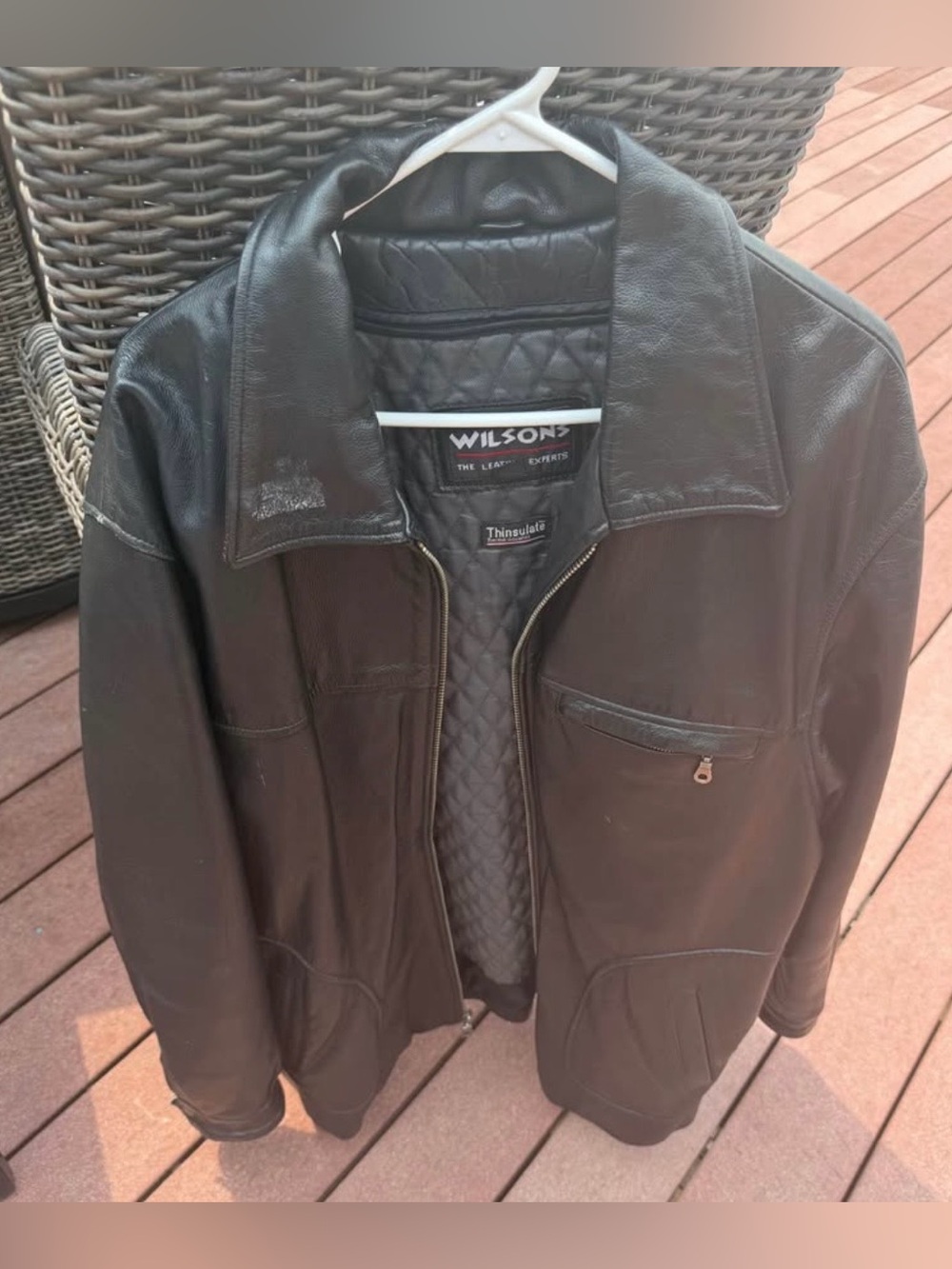 Wilson Black Leather Bomber Jacket with Quilted Lining